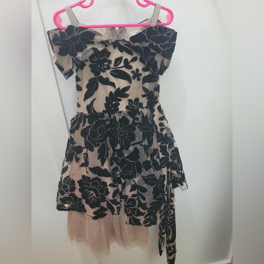 Joyfolie Black and Cream Floral Kids Formal Dress